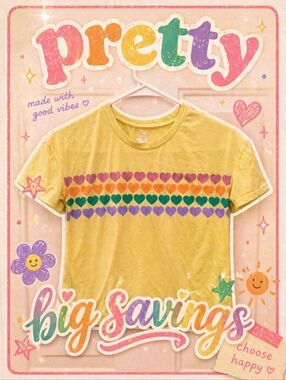 Kids Yellow Short Sleeve Tee with Rainbow Hearts